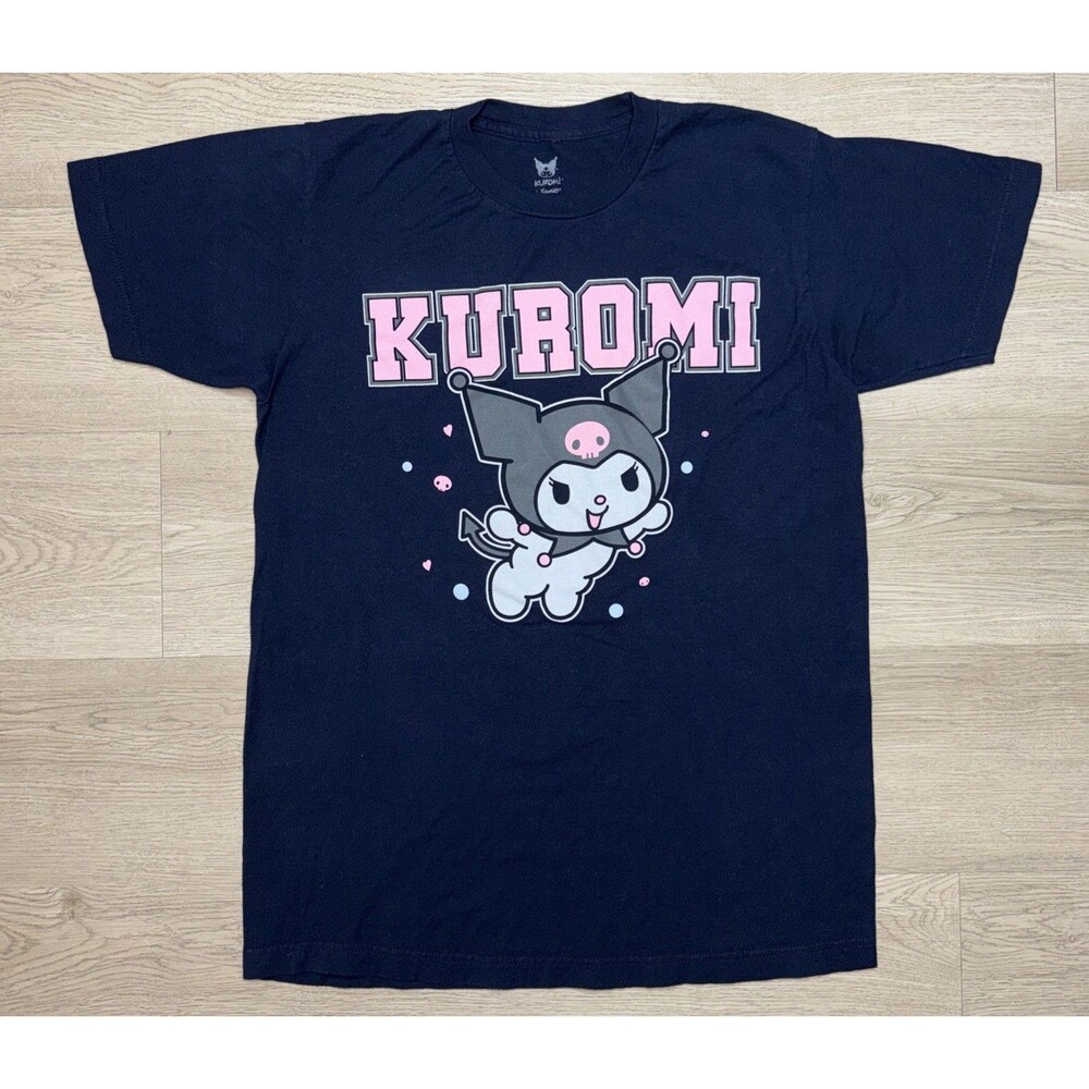Kuromi Sanrio Unisex Navy Blue Skulls Anime Graphic Tee Men’s Medium 100% Cotton